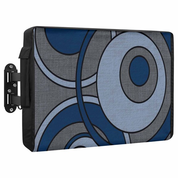 Abstract Nested Rings Waterproof Outdoor TV Cover, Cool-tone Blue White Concentric Circle Outside Weatherproof TV Enclosures for 80 to 85 Inch LCD Television Shield Flat Screen Protectors