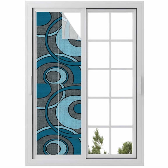 Abstract Nested Rings Window Privacy Film Blue White Concentric Circle Gray Decorative Glass Window Film UV Blocking Static Cling Non-Adhesive Sticker Covering for Home Door 29.5 x 118 inches