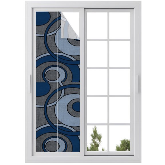 Abstract Nested Rings Window Privacy Film Cool-tone Blue White Concentric Circle Decorative Glass Window Film UV Blocking Static Cling Non-Adhesive Sticker Covering for Home Door 29.5 x 118 inches