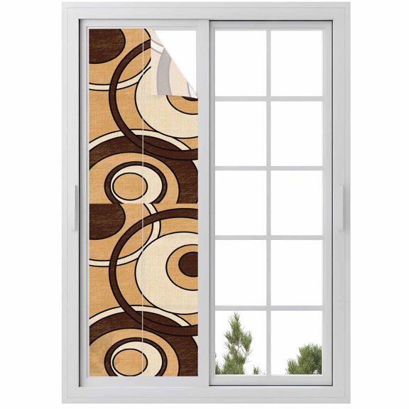 Abstract Nested Rings Window Privacy Film Retro Brown Cream Concentric Circles Decorative Glass Window Film UV Blocking Static Cling Non-Adhesive Sticker Covering for Home Door 29.5 x 118 inches