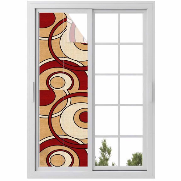 Abstract Nested Rings Window Privacy Film Retro Red Cream Concentric Circles Decorative Glass Window Film UV Blocking Static Cling Non-Adhesive Sticker Covering for Home Door 29.5 x 118 inches