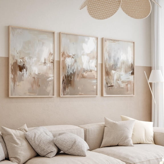 Abstract Neutral Beige Brush Strokes Posters Modern Acrylic Prints Artwork Modern Wall Decor Prints Set 3