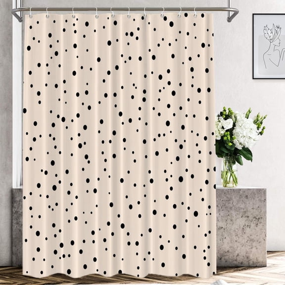 Abstract Neutral Black Spot Polka Dot Shower Curtain, Simple Subtle Bathroom Décor Polyester Waterproof with Plastic Hooks for Shower Stall Bathtubs 72"W x 72"L (Pack of 1)