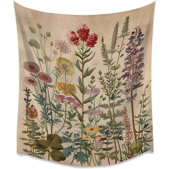 Abstract Neutral Flower Tapestry Vintage Boho Wildflower Botanical Wall Hanging Rustic Farmhouse Decor for Bedroom Dorm Living Room White 40 x 60 Inch