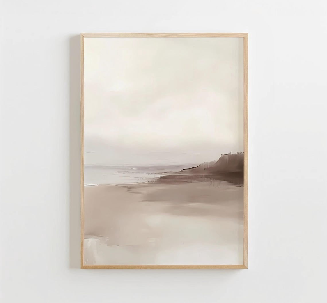 Abstract Neutral Seascape Painting Print, Minimalist Beige Landscape ...