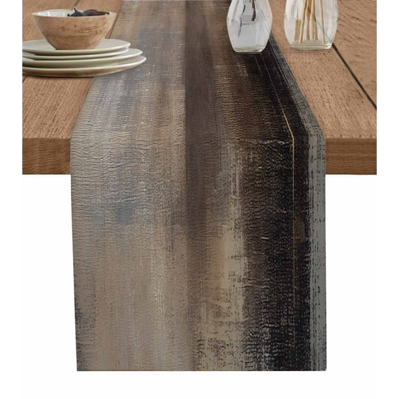 Abstract Neutral Textured Table Runner-Cotton Linen- 36 Inch Holiday Dresser Scarves, Modern Brown Grunge Smear Art Tablerunner for Kitchen Coffee/Dining Bedroom Living Room Dinner Scarf Décor 13x36