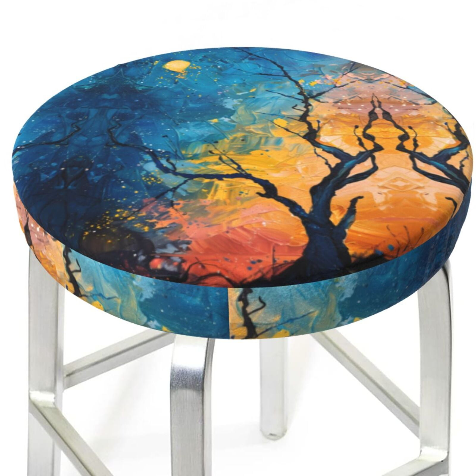 Abstract Night Sky Tree Stool Covers Round Bar Stool Covers, Round