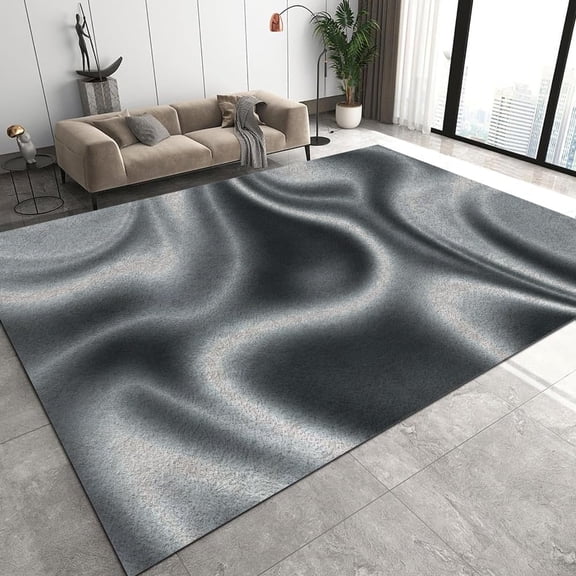 Abstract Noise Texture Design Area Rug, Gray Black Corrugated Texture Bedroom Rug, Soft Low Pile Living Room Carpet, Washable Non-Slip Kitchen Nursery Office Balcony Rugs 2x3ft