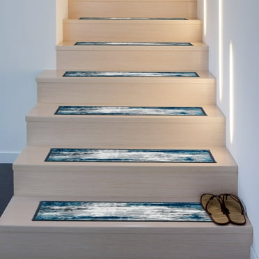 World Rug Gallery Abstract Non-Slip Stair Treads (Set of 4) 8.6" x 26" Blue