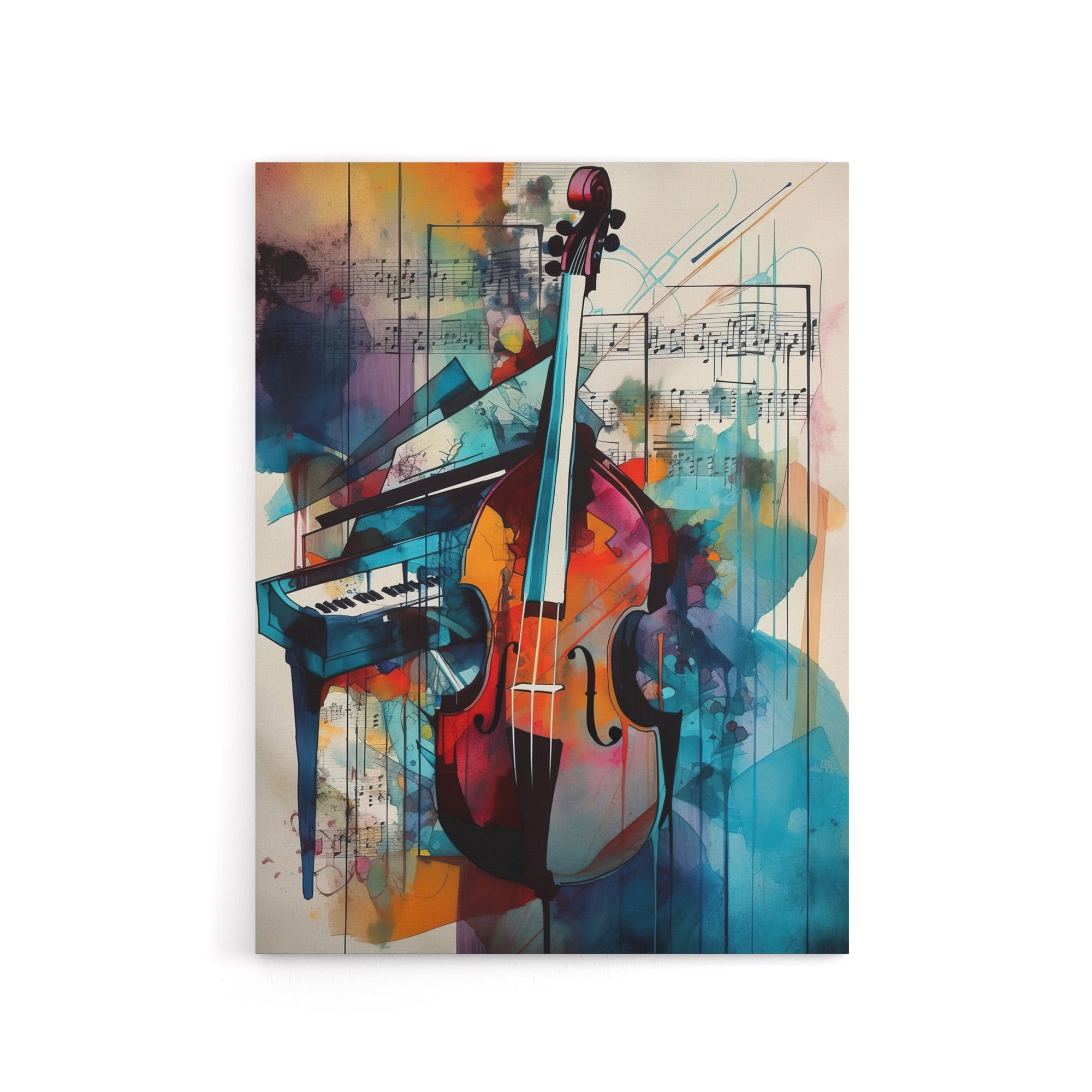 ピアノとバイオリンのアート Abstract Notes Violin And Piano Canvas Wall Art Print 24X32