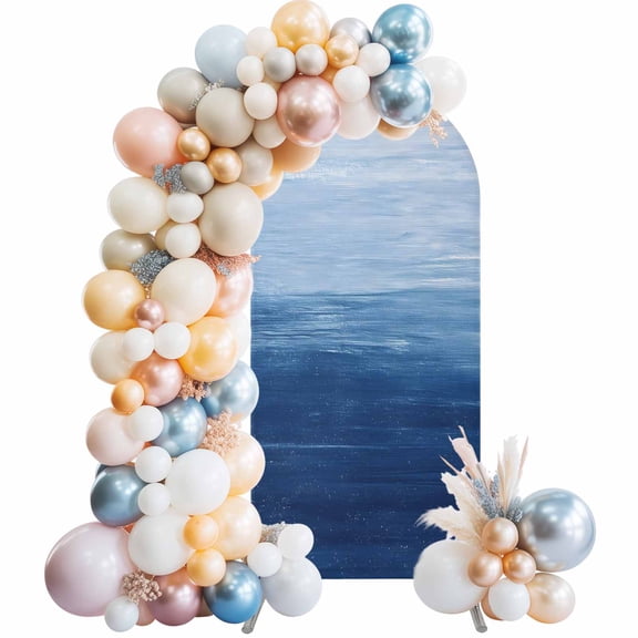 Abstract Ocean Arch Backdrop Cover 6 FT Dark Blue Gradient Oil Painting Texture Stretchy Elastic Arch Stand Covers Spandex Arched Background Birthday Wedding Party Decoration (No Stand)