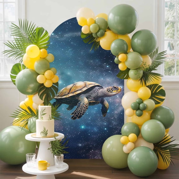 Abstract Ocean Arch Backdrop Cover, 7.2FT, Sea Turtle in Starry Night Spandex Arch Covers Double-Sided Backdrop for Wedding Birthday Party Photo Background Decoration