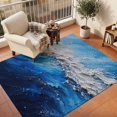 thumbnail image 1 of Abstract Ocean Area Rugs 8'x10', Washable Small Throw Rugs for Living Room Patio, Coastal Beach Sea Blue White Modern Art Indoor Outdoor Rug Non-Slip Low Pile Carpet Runner Reversible Floor Mats, 1 of 8