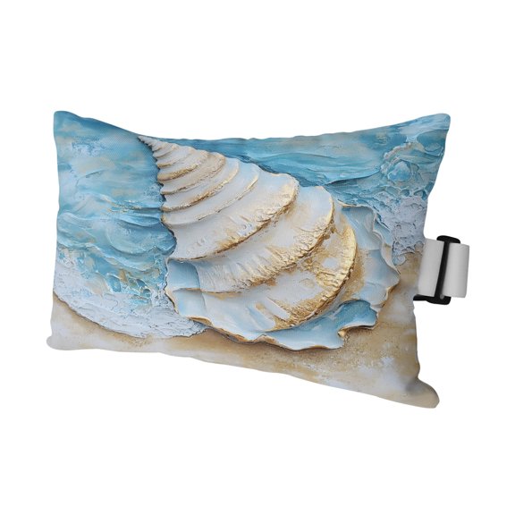 Abstract Ocean Beach Conch Outdoor Pillow for Chaise Lounge Chair,Coastal Theme Shell Oil Painting Art Waterproof Headrest Lumbar Pillows with Insert&Elastic Strap for Patio Pool Garden Chairs,1 Pack