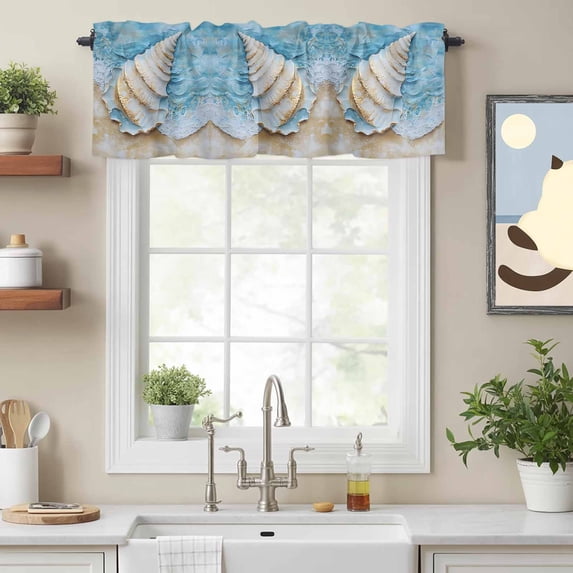 Abstract Ocean Beach Conch Valances for Windows,Kitchen Valance Rod ...