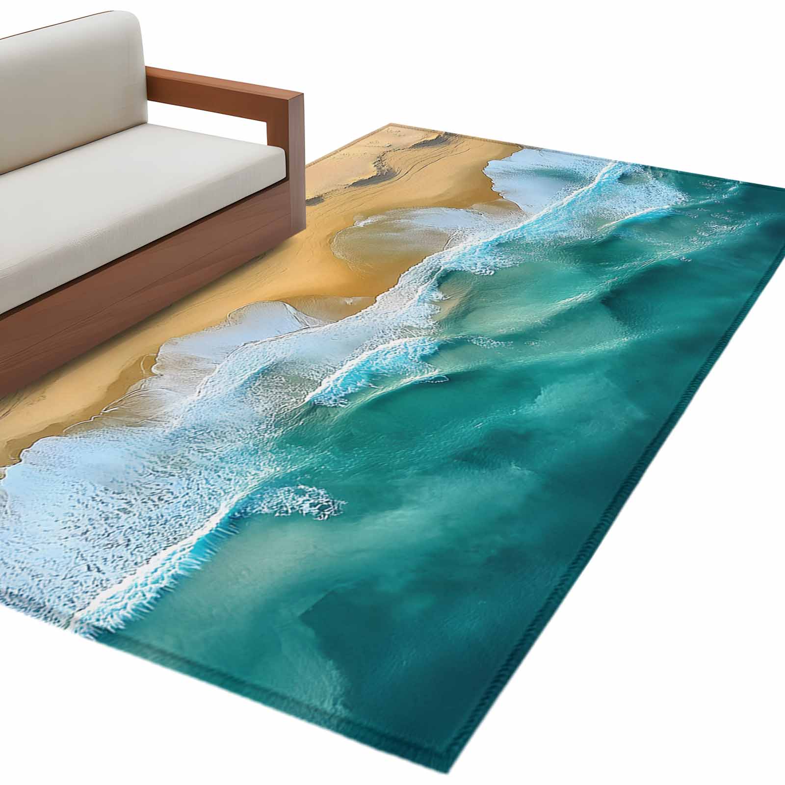 Abstract Ocean Beach Rectangle Area Rug 4x6 ft Blue Sea Wave Sand ...