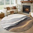 thumbnail image 1 of Abstract Ocean Beach Round Living Room Rugs 7 ft, Brown White Gradient Coastal Seaside Washable Area Rug with Non-Slip Sturdy Edge Binding Round Carpet for Kitchen Office Bedroom, 1 of 9