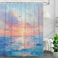 thumbnail image 1 of Abstract Ocean Beach Shower Curtain, Blue Ocean Coastal Sunset Sunrise Shower Curtain Bathroom Set, Summer Nature Landscape Hawaii Seagull Seaside Sun Rays Shower Curtain with 12 Hooks 72x72 inch, 1 of 5