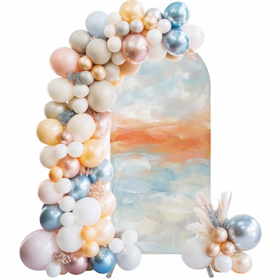 Abstract Ocean Beach Sunset Scene Arch Backdrop Cover Spandex Fitted Arch Cover 6FT,Arches Backdrop Stand Covers for Wedding Birthday Party Ceremony Banquet Decoration Watercolor Orange Blue Gray