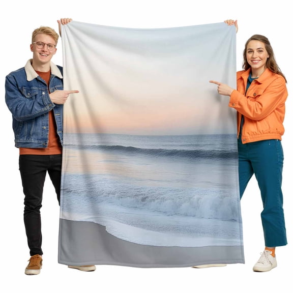 Abstract Ocean Beach Waves Flannel Blanket for Bed,Travel and Camping, Modern Blue Marine Super Soft Cozy Blanket for All Seasons 60"x80"