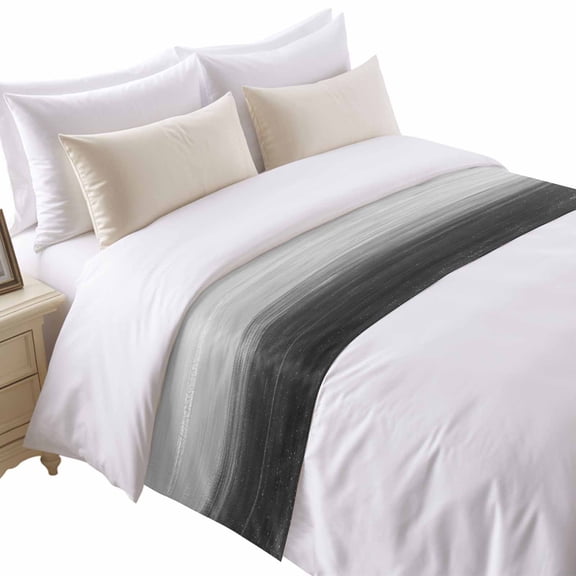 Abstract Ocean Bed Runner for Queen Size Bed, Black Gradient Oil Painting Texture Soft Bedding Scarf Bedding Protector Slipcover Sofa Throw for Bedroom Hotel Guesthouse
