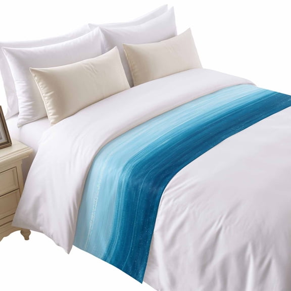 Abstract Ocean Bed Runner for Twin Size Bed, Sky Blue Gradient Oil Painting Texture Soft Bedding Scarf Bedding Protector Slipcover Sofa Throw for Bedroom Hotel Guesthouse
