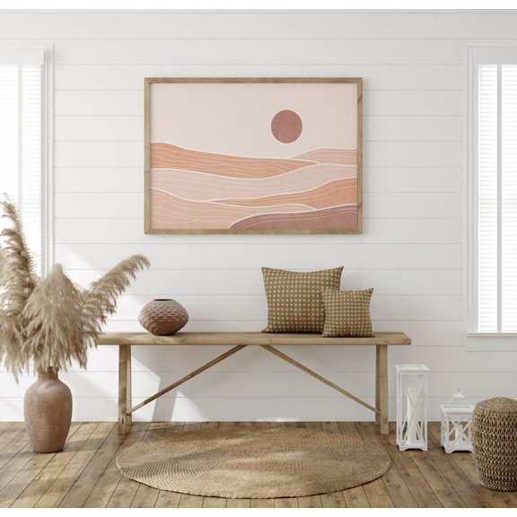 Abstract Ocean Boho Landscape Waves Neutral Line Art Porch Display, Stretched Canvas 8x10in