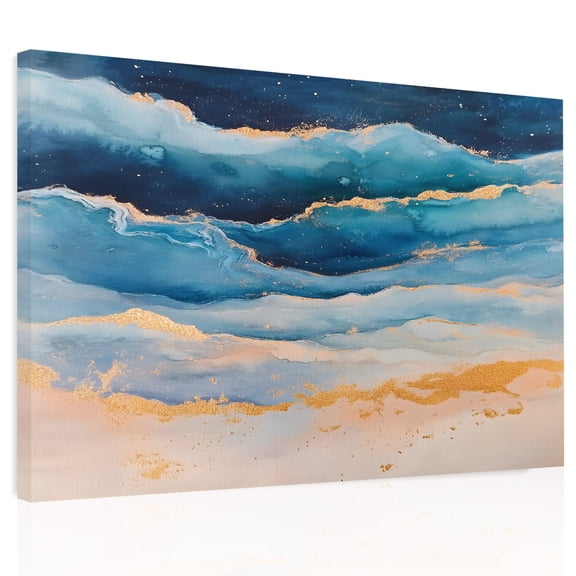 Abstract Ocean Canvas Print Wall Art, Gradient Sea Wave Oil Painting Modern Wall Decor Modern Artwork Paintings Pictures for Living Room Framed and Stretched Ready to Hang, 24" x 32"