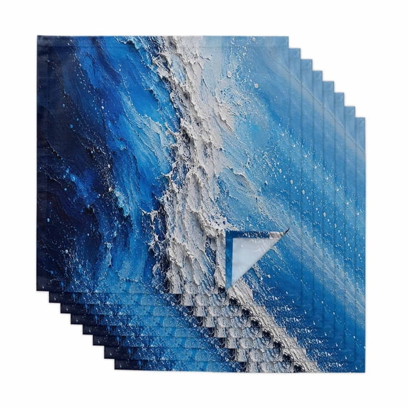 Sea Drawinds Abstract Ocean Cloth Napkins, Coastal Beach Sea Blue White Modern Art ...