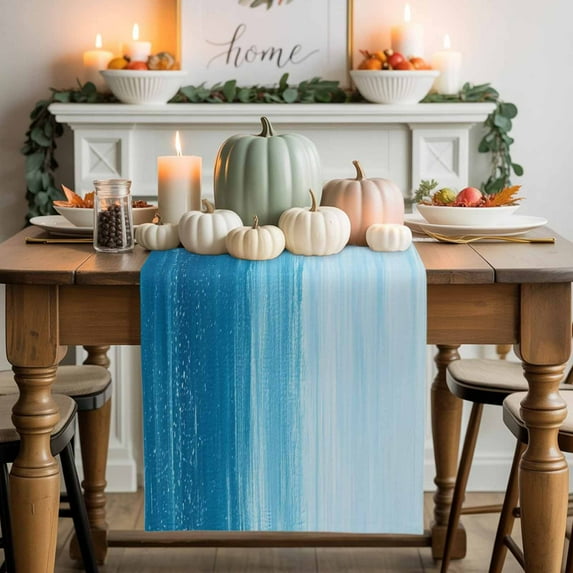 Abstract Ocean Cotton Linen Table Runner, Washable Table Runners for Kitchen, Dining Room, Holiday, Home Party Table Decor, 13x36 Inches