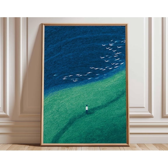 Abstract Ocean Grass Landscape Wall Art Print, Unframed Paper Poster 16x20in