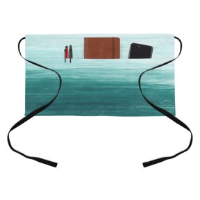 Abstract Ocean Kitchen Restaurant Half Waist Apron, Teal Gradient Oil Painting Texture Server Short Apron with 3 Pockets Waterproof Oil Waist Aprons for Women Waitress Waiter
