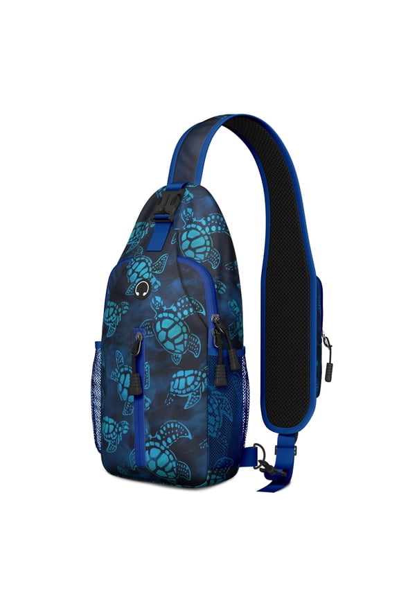 Abstract Ocean Life Sling Bag with Marine Turtle and Coral Reef Print, Lightweight Crossbody Backpack, Adjustable Strap, Multiple Compartments for Travel and Commuting