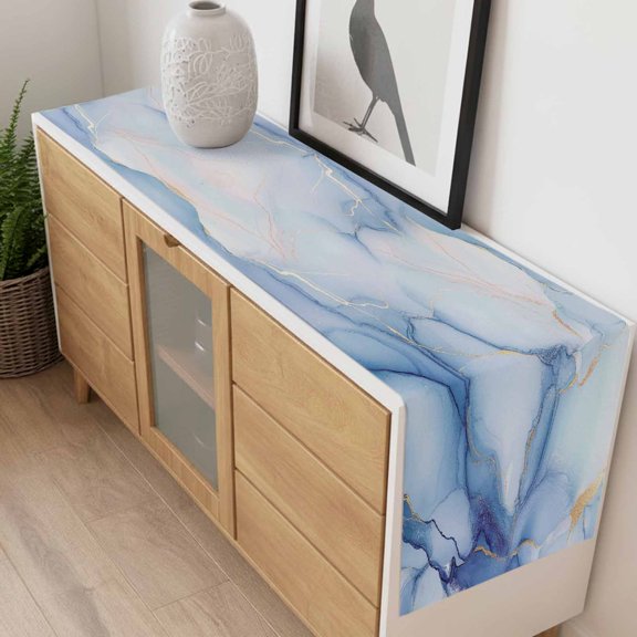 Abstract Ocean Marble Texture Table Runner 70 Inches Long,Kitchen Dining Tablerunners Simple Golden Line Art Linen Table Runners Dresser Scarves for Home Dinner Wedding Holiday Party Decor
