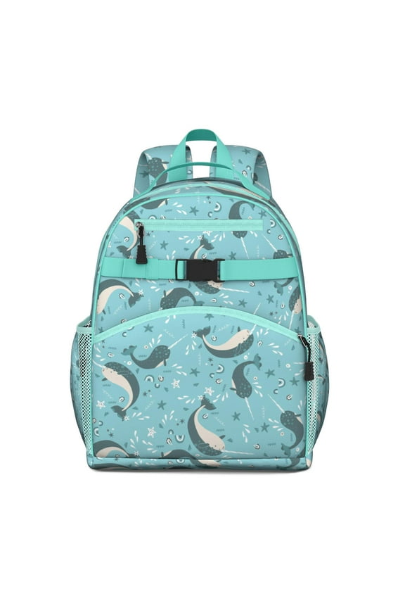 Abstract Ocean Nautical Students Backpack With Shark, Whale, Dolphin Underwater Marine Life Tropical Sea Cute Funny Pattern
