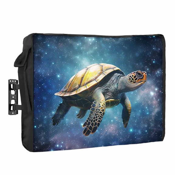 Abstract Ocean Outdoor TV Cover 48 to 50 inch Weatherproof Waterproof, Sea Turtle in Starry Night TV Enclosures with Remote Control Pocket Flat Screen Protector for Outside