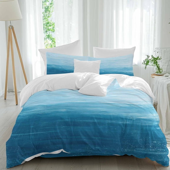 Abstract Ocean Queen Size Comforter Set, Sky Blue Gradient Oil Painting Texture Bedding for All Seasons, 4 Pcs Bed Set, 1Quiltcover (90"x92") ,1Sheet(94"x116"), 2Pillowcases (30"x20")