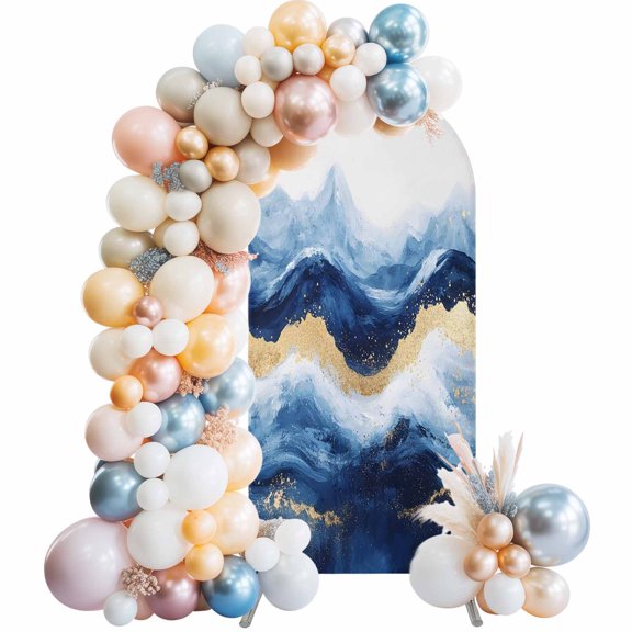 Abstract Ocean Rough Sea Arch Backdrop Cover Spandex Fitted Arch Cover 6FT,Arches Backdrop Stand Covers for Wedding Birthday Party Ceremony Banquet Decoration Marine Big Wave Navy Blue Gold