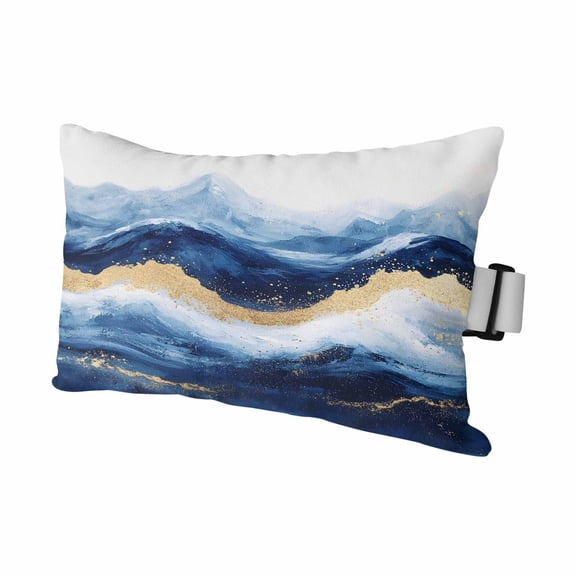 Abstract Ocean Rough Sea Outdoor Pillow for Chaise Lounge Chair,Marine Big Wave Navy Blue Gold Waterproof Headrest Lumbar Pillows with Insert&Elastic Strap for Patio Pool Garden Chairs Decor,1 Pack