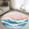 thumbnail image 1 of Abstract Ocean Round Rugs for Living Room 4ft Wave Teal Orange Ombre Modern Art Non Slip Circle Rug Washable Low-Profile Indoor Carpet for Bedroom, Dining Room, Bathroom, 1 of 9