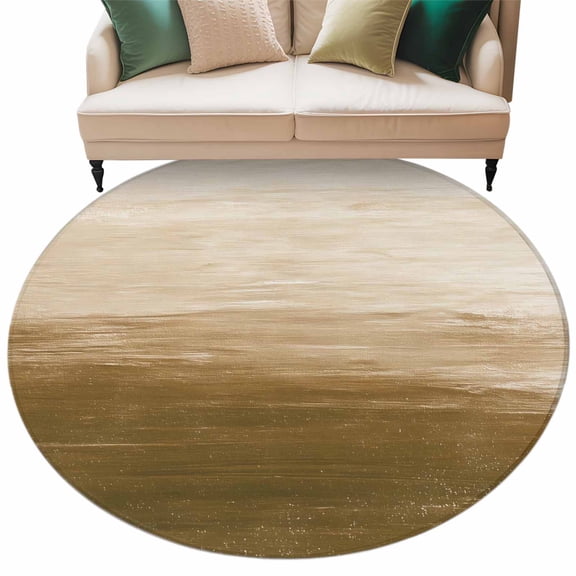 Abstract Ocean Round Area Rug 6 ft Brown Gradient Oil Painting Texture Washable Rugs for Living Room, Non Slip Soft Carpet for Bedroom Entryway Dining Room