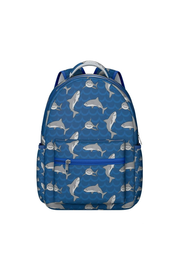 Abstract Ocean and Sea Creatures Backpack Waterproof Durable School Bag with Watercolor Shark and Whale Print, Adjustable Straps, Large Capacity for Travel and School