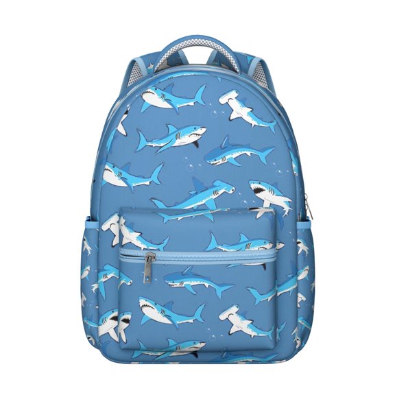 Abstract Ocean and Sea Creatures Backpack Waterproof Durable School Bag with Watercolor Shark and Whale Print, Adjustable Straps, Large Capacity for Travel and School