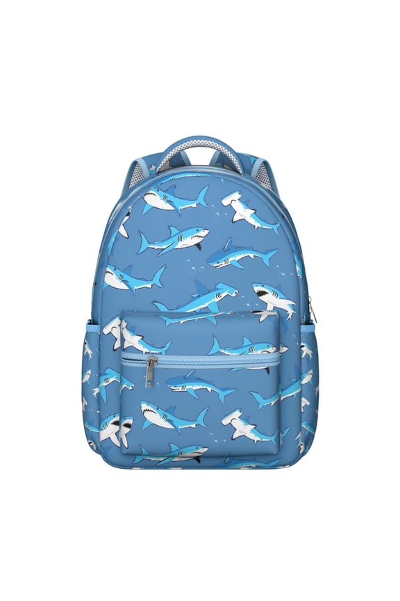 Abstract Ocean and Sea Creatures Backpack Waterproof Durable School Bag with Watercolor Shark and Whale Print, Adjustable Straps, Large Capacity for Travel and School