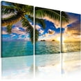 thumbnail image 1 of Abstract Ocean Sea Wall Art Art - Abstract Sunset Palm Landscape Blue Sky Wall Art Canvas Print Framed Picture Painting for Room Home Decorations (B-3pcs,12"x16"x3pcs), 1 of 6