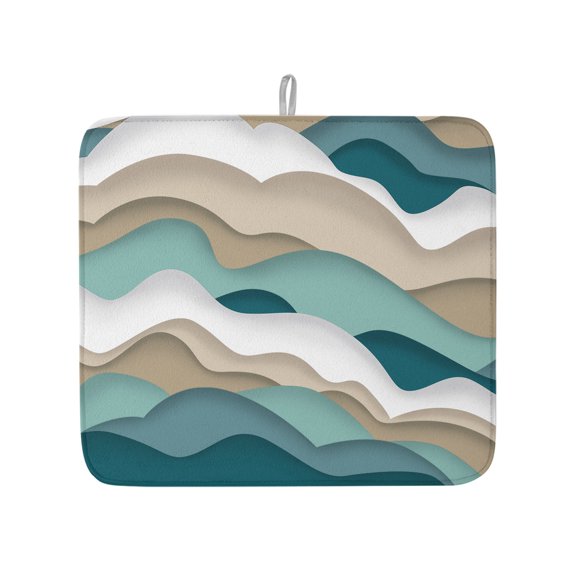 Abstract Ocean Sea Wave Dish Drying Mats for Kitchen Counter,Absorbent Microfiber Dish Drainer Rack Mat Teal Brown Ombre Art Drying Pad for Sinks,Utensils,Countertops,16x18in