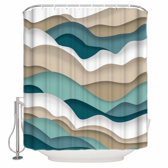 Abstract Ocean Sea Wave Shower Curtain for Bathroom, Teal Brown Ombre Art Waterproof Shower Curtains Washable Quick Dry with Hooks Bathtub Curtains 36x72 IN