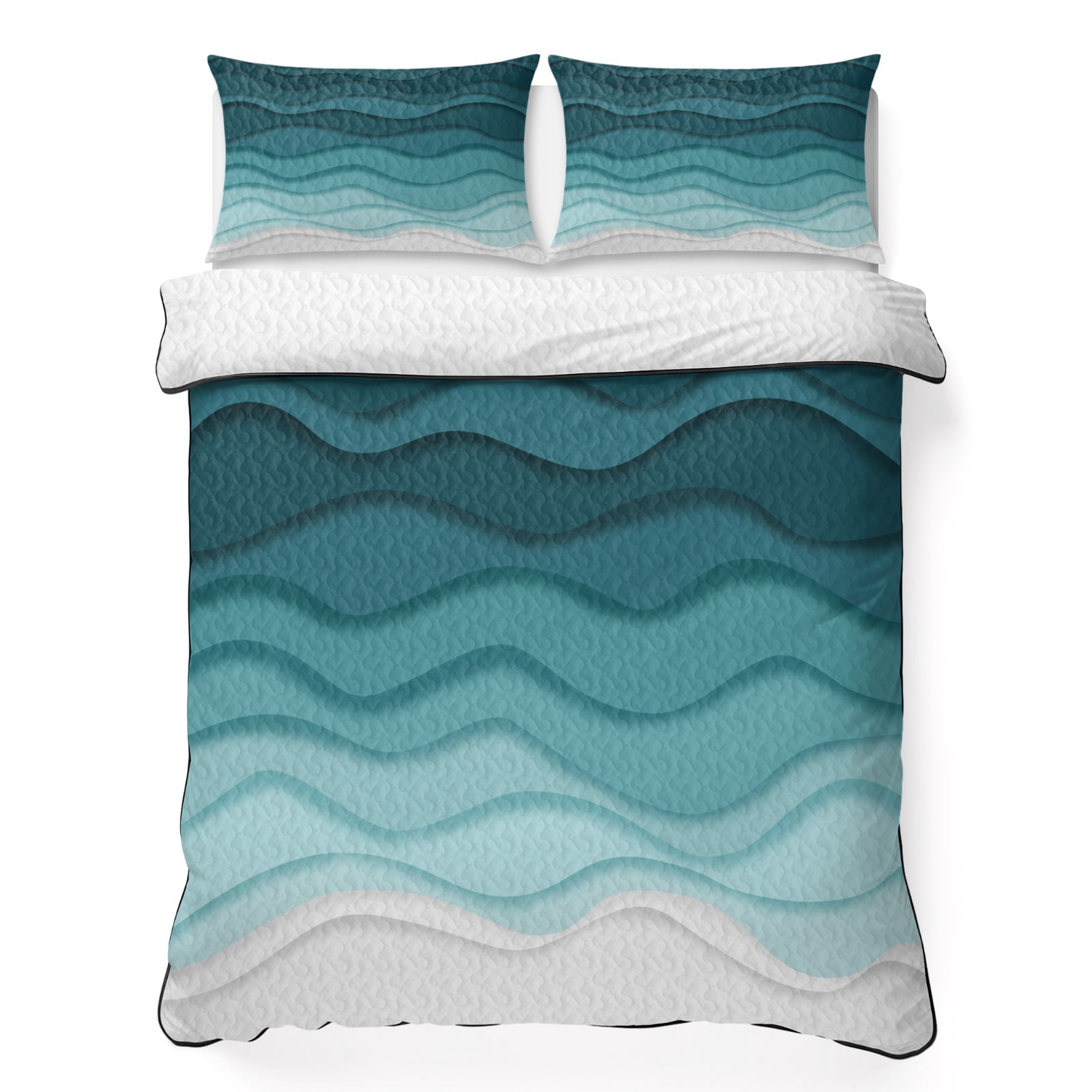 Abstract Ocean Sea Wave Water Ripple 3 Pieces Quilt Set,1 Quilt with 2 ...