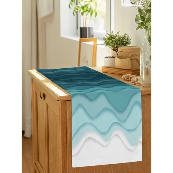 Abstract Ocean Sea Wave Water Ripple Table Runner 36 Inches Long,Kitchen Dining Tablerunners Turquoise Ombre Color Art Linen Table Runners Dresser Scarves for Home Dinner Wedding Holiday Party Decor