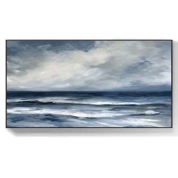Abstract Ocean Seascape Oil Painting Original Dark Clouds Canvas Wall Art Abstract Acrylic Textured Painting Handmade Seascape Textured Wall Art,Unstretched,Frameless,(41*61cm)16*32Inches
